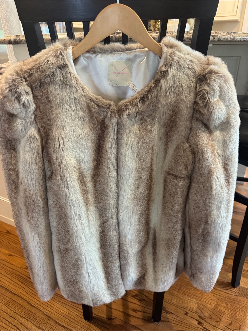 Urban Outfitters Pins & Needles Women’s Faux Fur Pea Coat in Tan and Cream